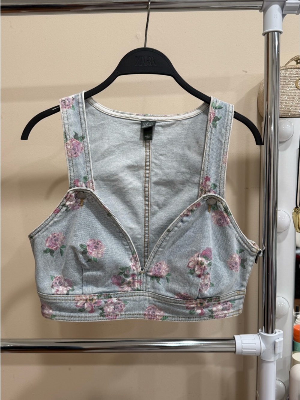 Wild Fable Floral Denim Crop Top / Bralette Size Xs